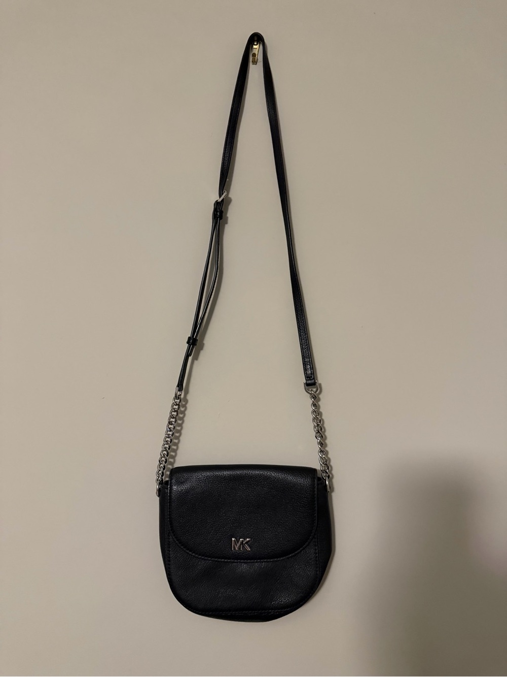 Michael Kors Mott Half Dome Black Pebbled Leather Crossbody Bag